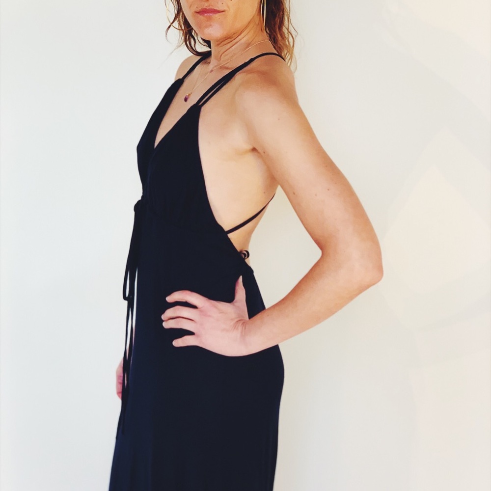 Club Monaco NAVY blue dress spaghetti straps Sz L